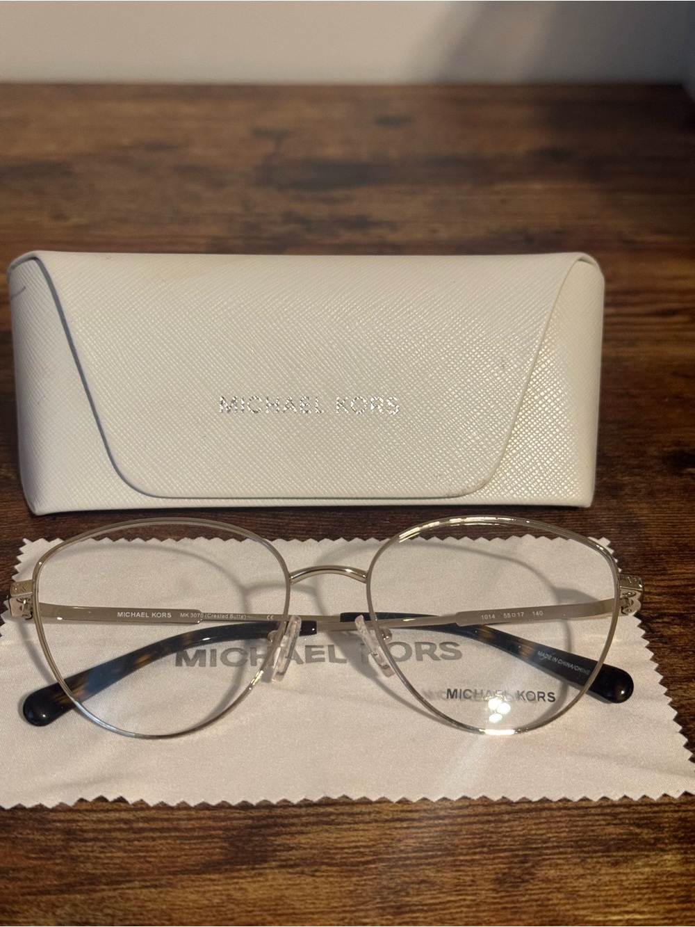 Michael Kors Gold-Tone Round Metal Glasses with White Case